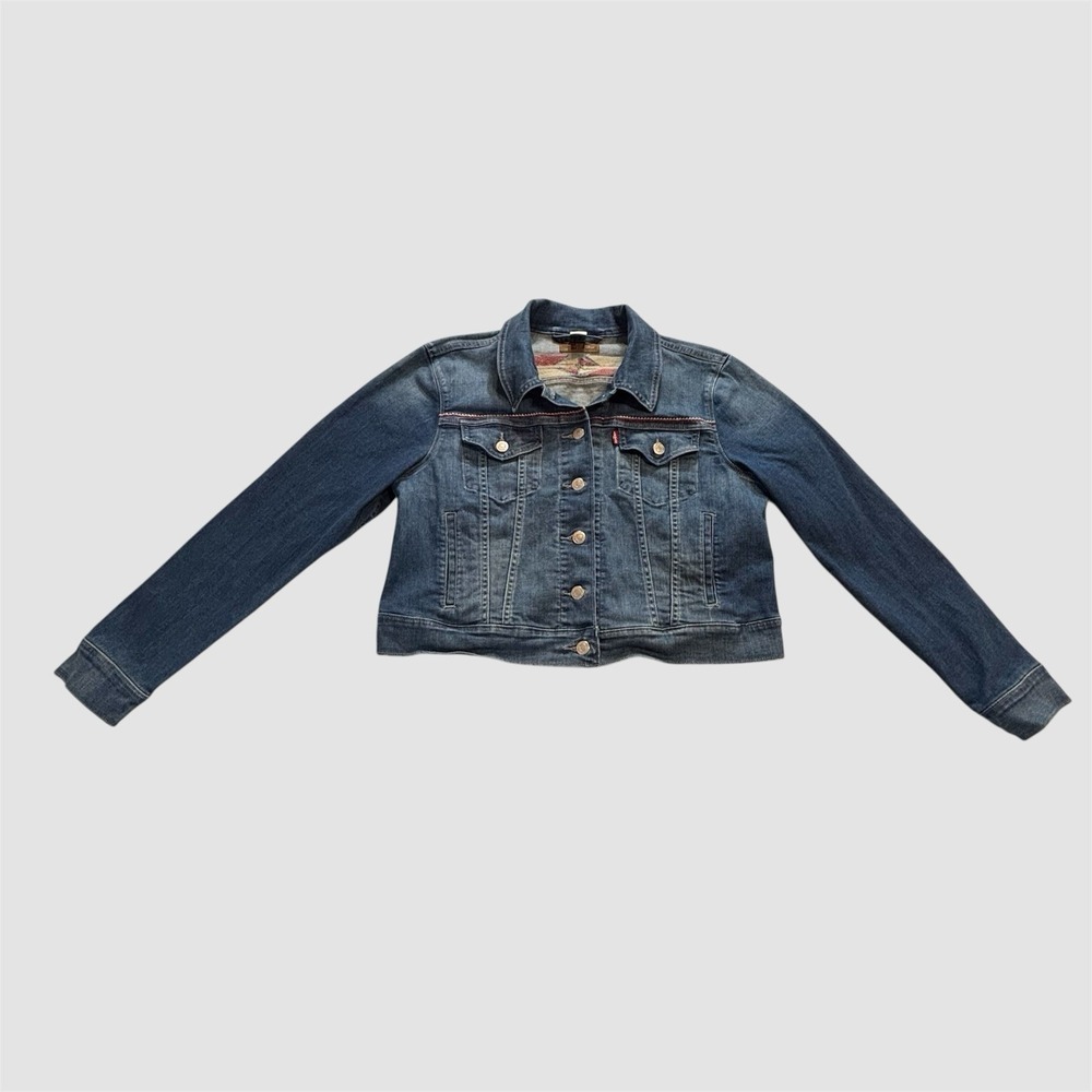 Levi's Women's XL‎ Denim Trucker Jean Jacket Embroidered Southwestern Aztec